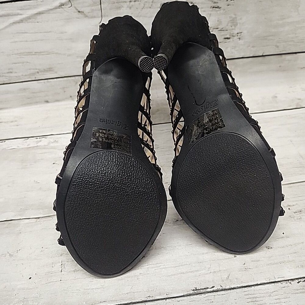 Zigi Soho Duran Black Studded Laser-Cut Cage Sandals Heeled Booties Size 8 NWB - Picture 6 of 15